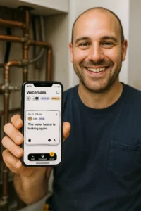 Plumber showing his voicemail tab in the OnSilent app.